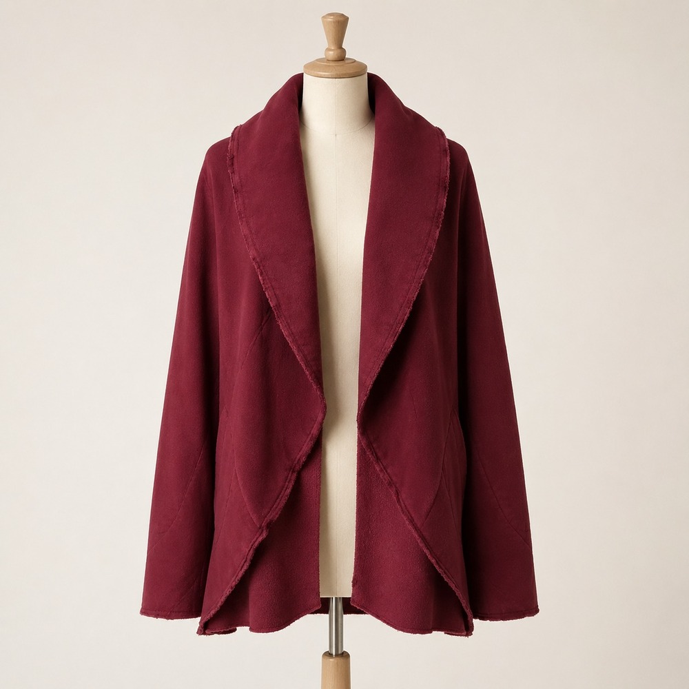 Brynn Walker XL Burgundy Bamboo Cotton Raw Edge Open Front Cardigan Jacket USA
